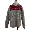 Women Autumn Winter 1/4 Zip Buffalo Plaid Patch Sherpa Fabric Pullover