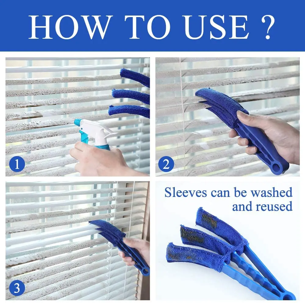 Window Blind Cleaner Duster Brush with 5 Microfiber Sleeves - Blind Cleaner Tools for Window Shutters Blind Air Conditioner