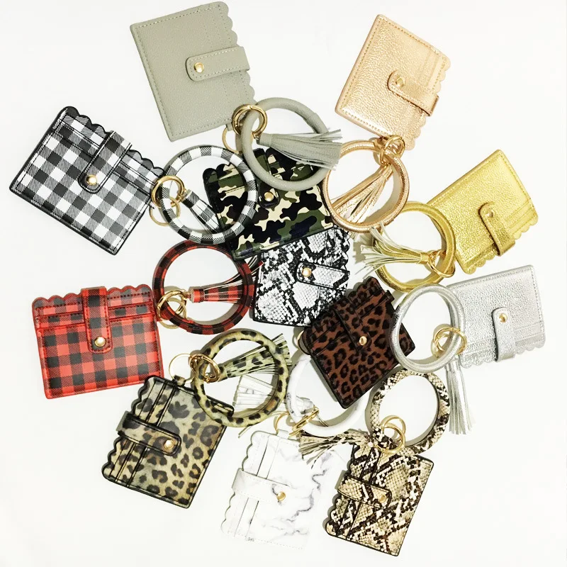 Hot Fashion Bangle Wallets Wristlet Keychain ID Card Holder Bracelet Key  Ring Tassel Snake Skin Pattern PU Leather Coin Purse