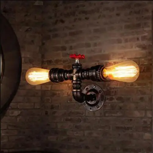 Steampunk 2-Heads Antique Wall Light Industrial Iron Art Wall Sconces Water Pipe Wall Lighting Fixtures Kitchen Decorative