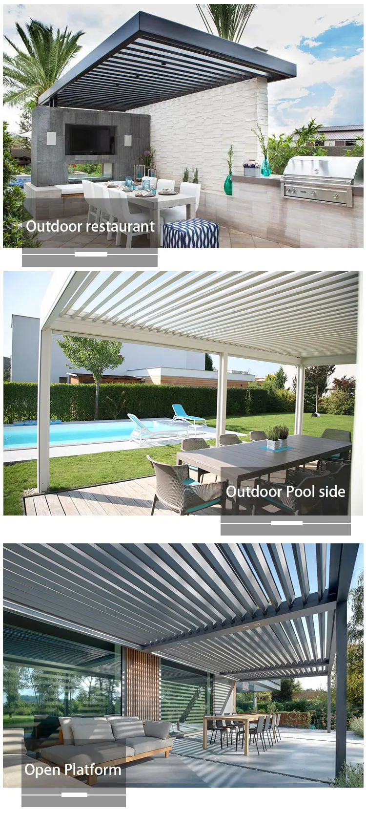 adjustable louvered pergola kits on China Modern Garden Fully Open Systems Roof Bioclimatic Aluminium Louvered Retractable Outdoor Pergola Buy Outdoor Pergola Motorised Outdoor Gazebo Waterproof Aluminium Adjustable Louvre Roof Bioclimatic Pergola With Retractable Roof Awning