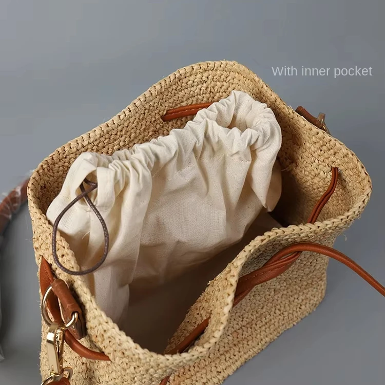 Spring Summer Raffia Straw Women Bucket Bag Drawstring Adjustable ...
