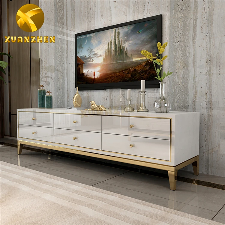 Modern Tv Stand Furniture Glass Top Tv Table Living Room White Wood