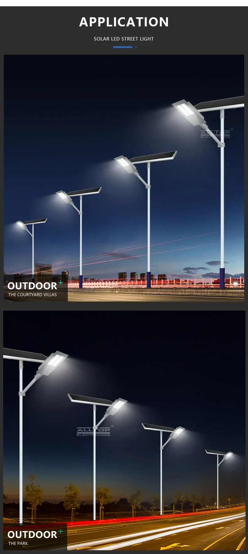 ALLTOP Hot sale outdoor street lighting ip65 waterproof smd 90w180w solar led garden lamp