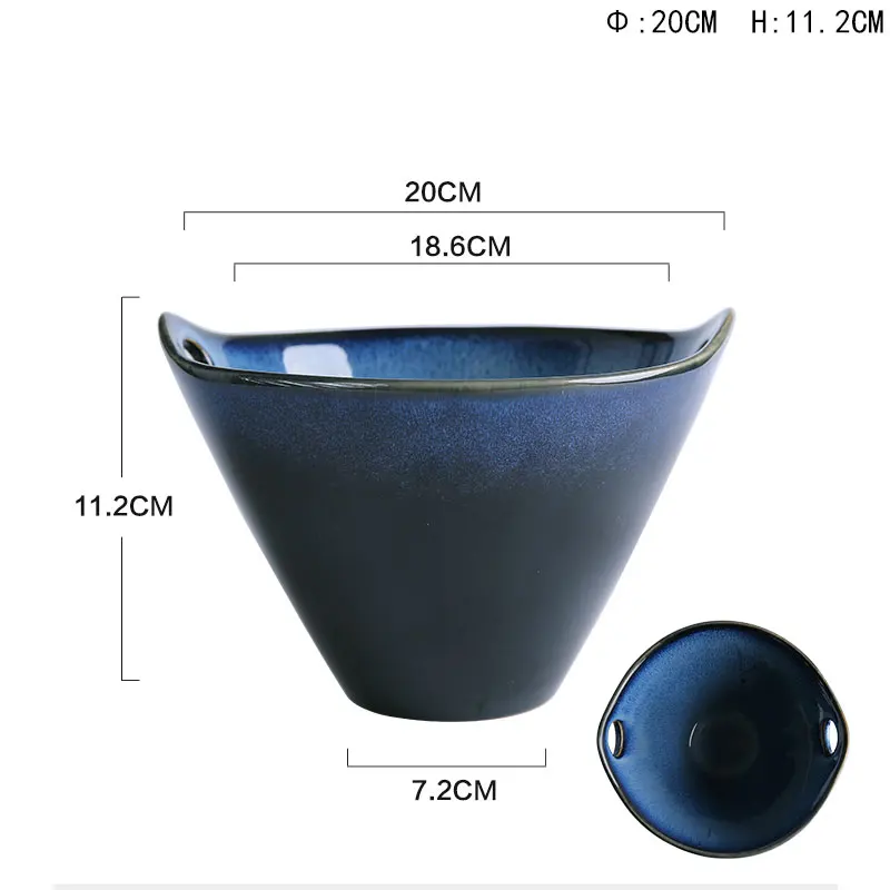 Japanese Blue Chopsticks Rack Glazed Deep Noodle Ceramic Bowl