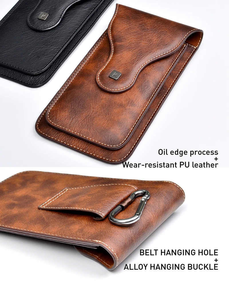 PULOKA Men Phone Holster Universal Leather Belt Clip Pouch Carring Waist Wallet Pouch Mobile Phone Case Bag oneplus 8 one plus 8