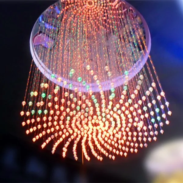 Modern hotel lobby decoration fiber optic chandelier light with k9 crystal with remote control color changing