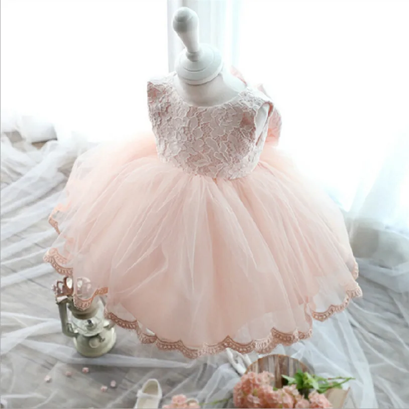 Modern White Pink Lace Bow Tutu Baby Dress 4years Girls Kids Lace Dress ...