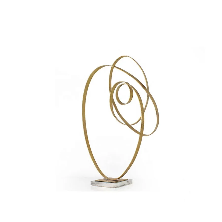 Abstract metal circle statue marble base gold leaf home accessories details