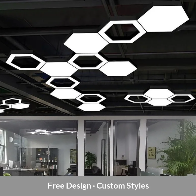 product hexagonal honeycomb pendant light led creative irregular shape office gym mall supermarket lighting fixture-1