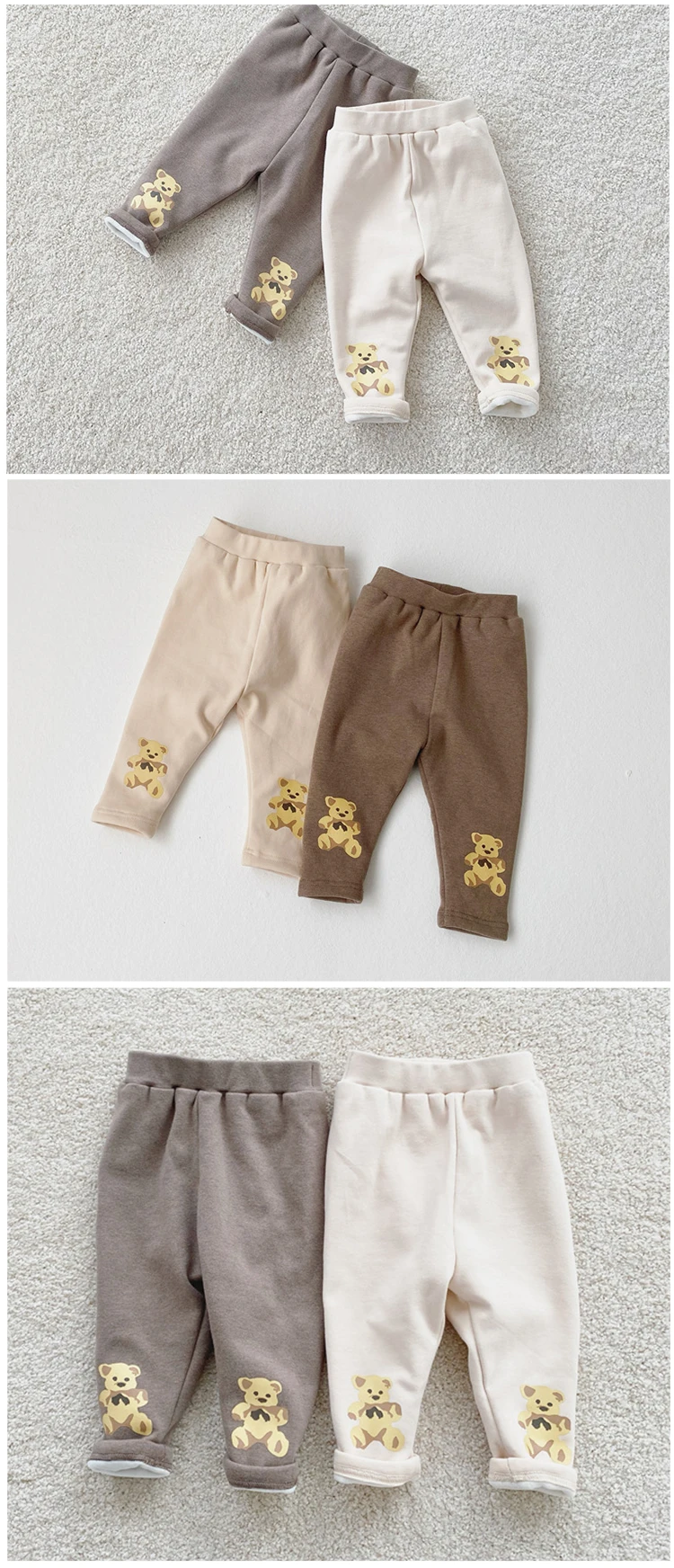 Hot sale winter baby double layer plush thickened leggings baby cute bear warm and comfortable pants 3985
