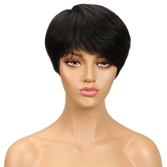Short Cut Straight Hair Wig With Bangs Machine Made Cheap Brown Red Mix Color For Black Women Peruvian Remy Human Hair Full Wigs Buy Machine Made Cheap Brown Red Mix Color