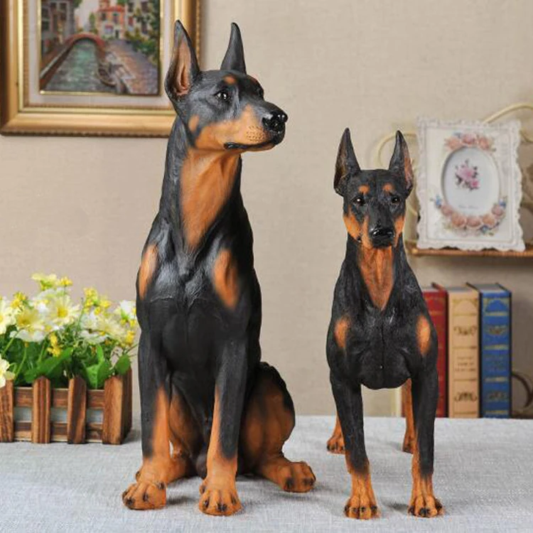 Outdoor Decoration Life Size Fiberglass Dog Sculpture Doberman Statue