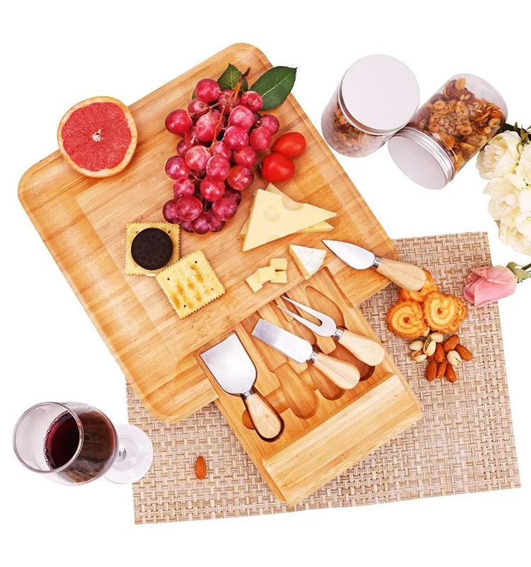 Hot Sale High Quality Custom Round Bamboo Folder Cheese Board Set With
