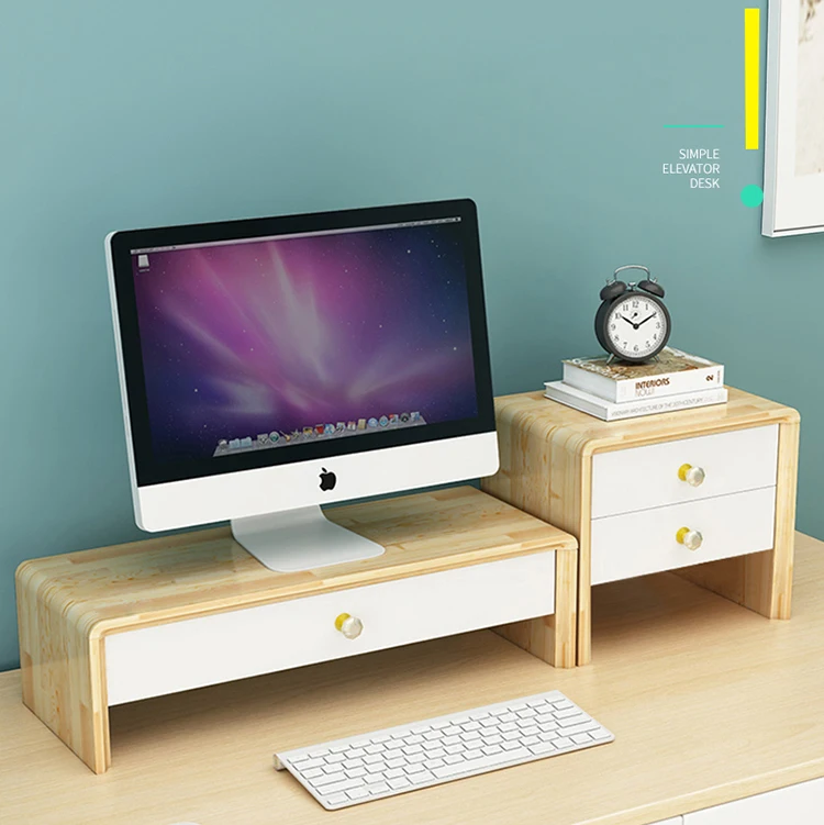Diy Desk Wood Monitor Riser Stand Shelf W/ 3 Drawer Keyboard Storage ...