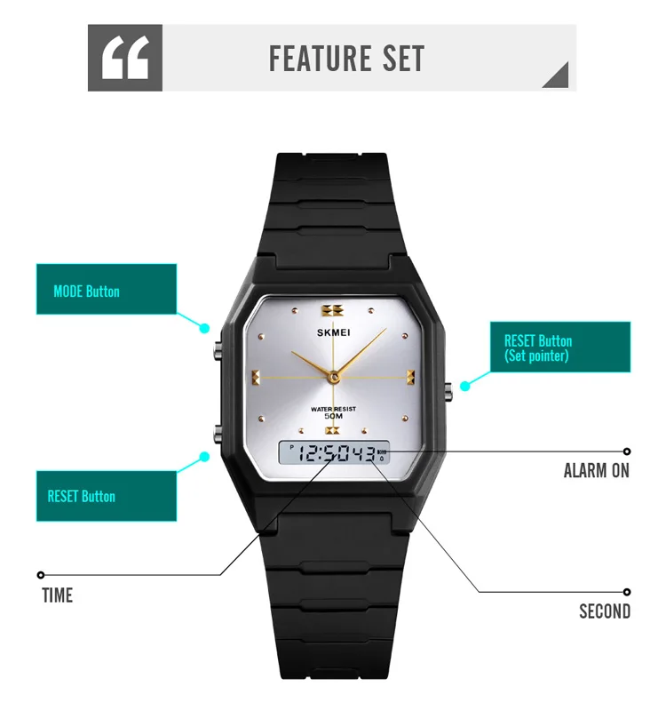 SKMEI 1604 Square Analog Digital Watch description image 6