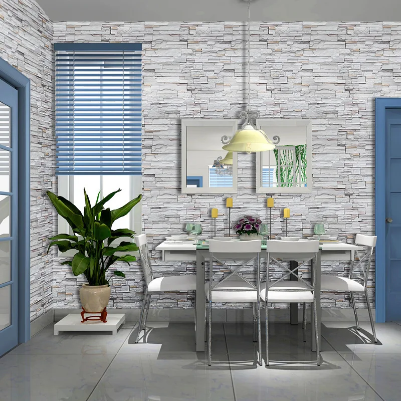 Wall Paper PVC Self-adhesive Waterproof Wallpaper 3D Rock Grain Brick Background Wall Dining Room Living Room Decoration