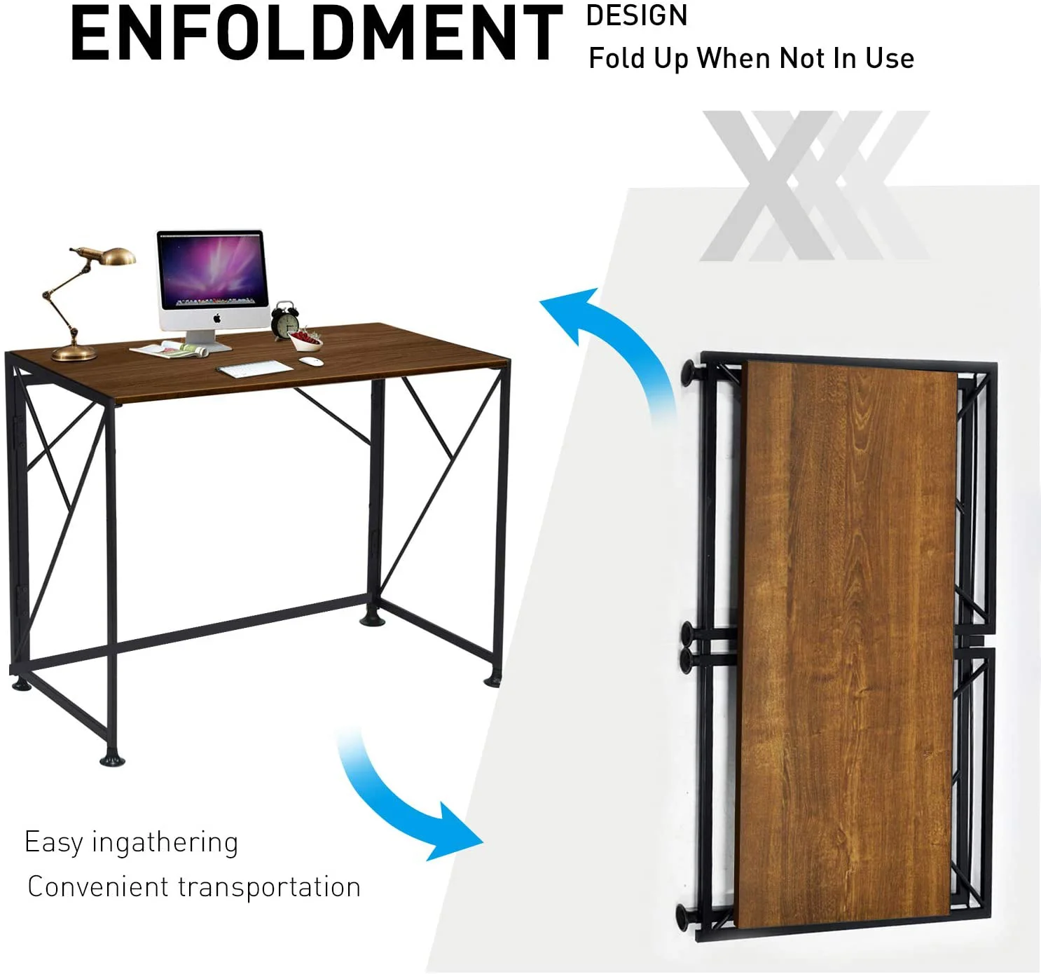 Compact Folding Computer Desk With Bookshelf Bookrack Book Table Gaming