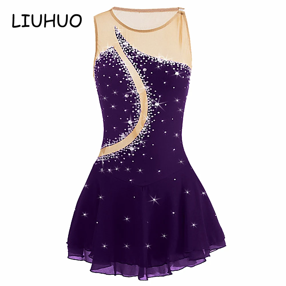 Robe Patinage Artistique Manches Longues LIUHUO - Jupe Maille Diamant Noire