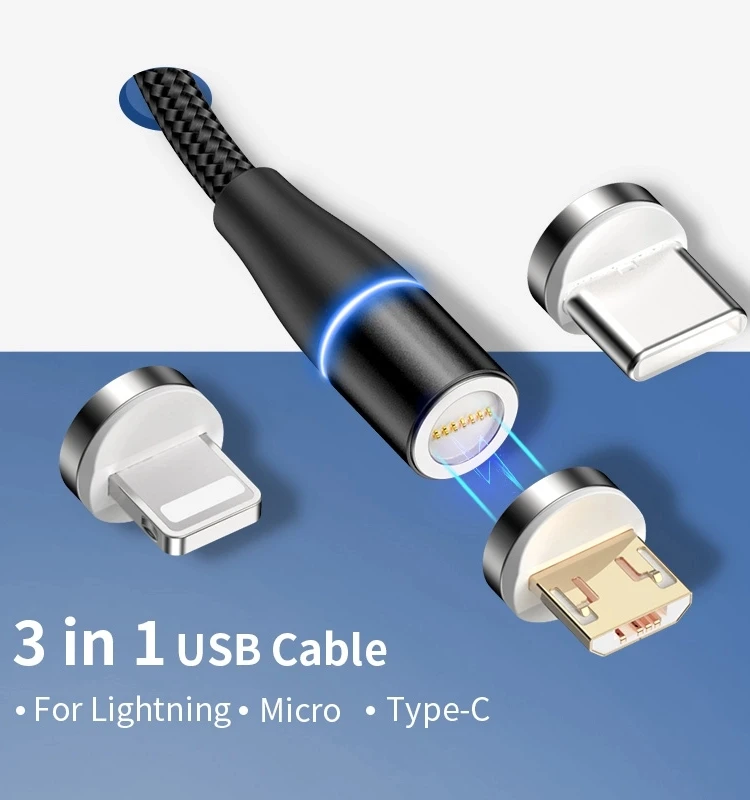 Hot selling 2A Nylon braided 360 Rotation LED Magnetic Usb Charger Cable For ios Micro USB Type C - ANKUX.COM