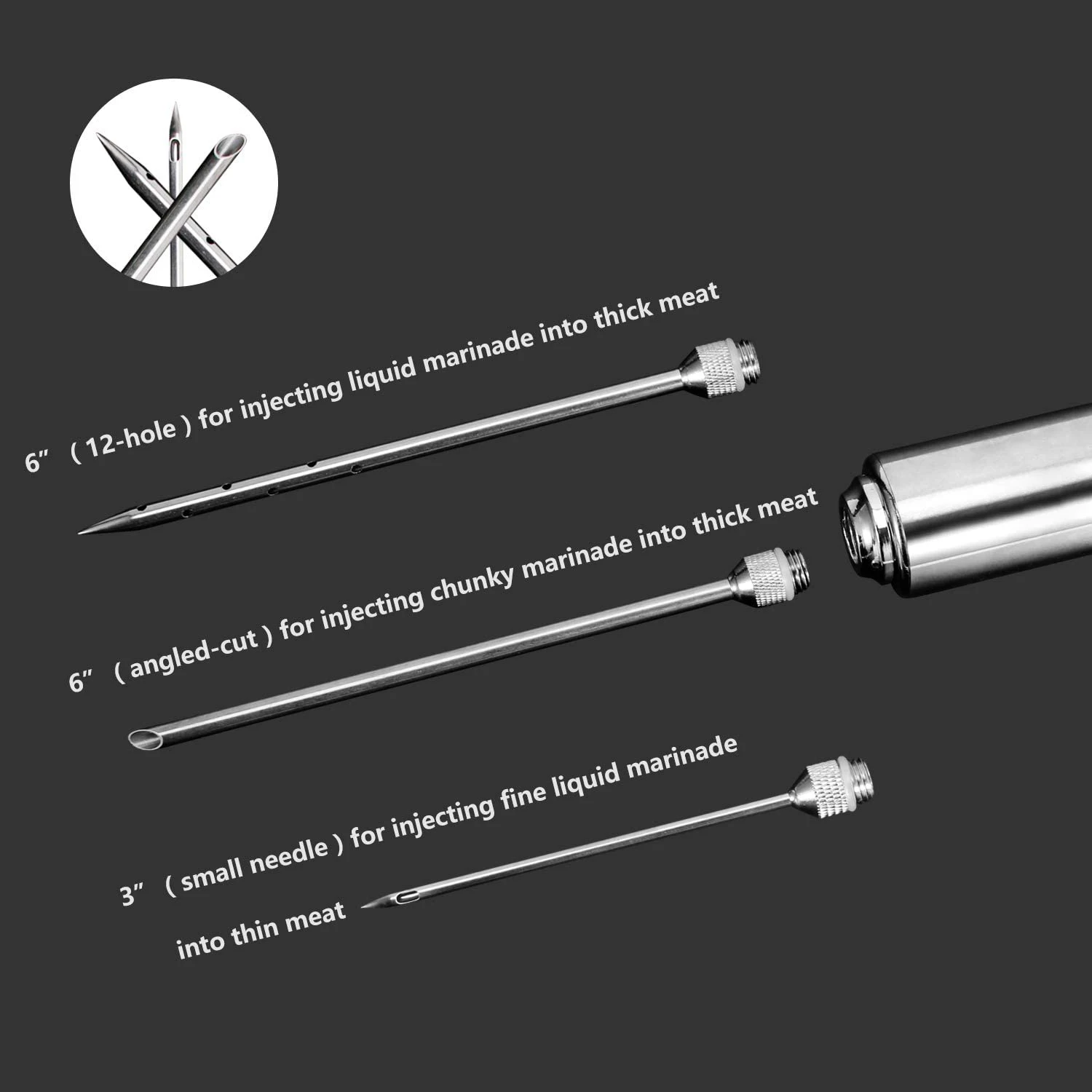 meat injector syringe with 3 needles