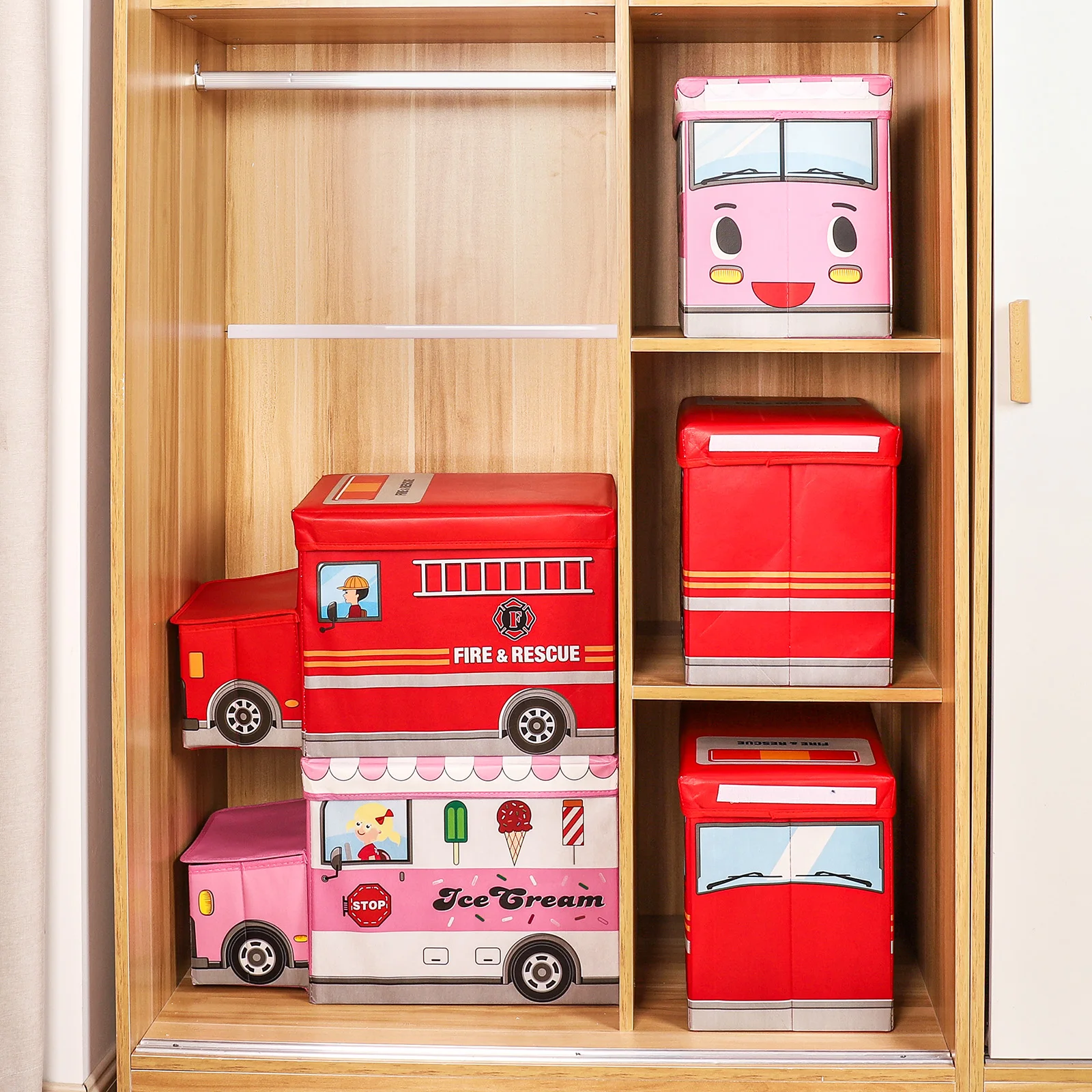 oem儿童玩具收纳盒女孩男孩汽车消防部门玩具收纳盒防水折叠盒