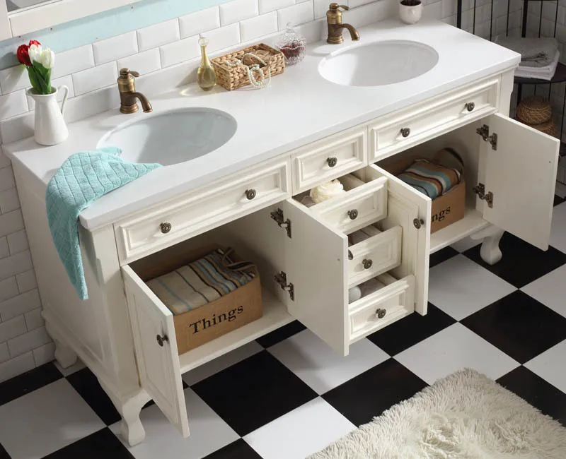 Combination floor bathroom vanity washbasin cabinet solid wood mirror cabinet American country double basin wash basin