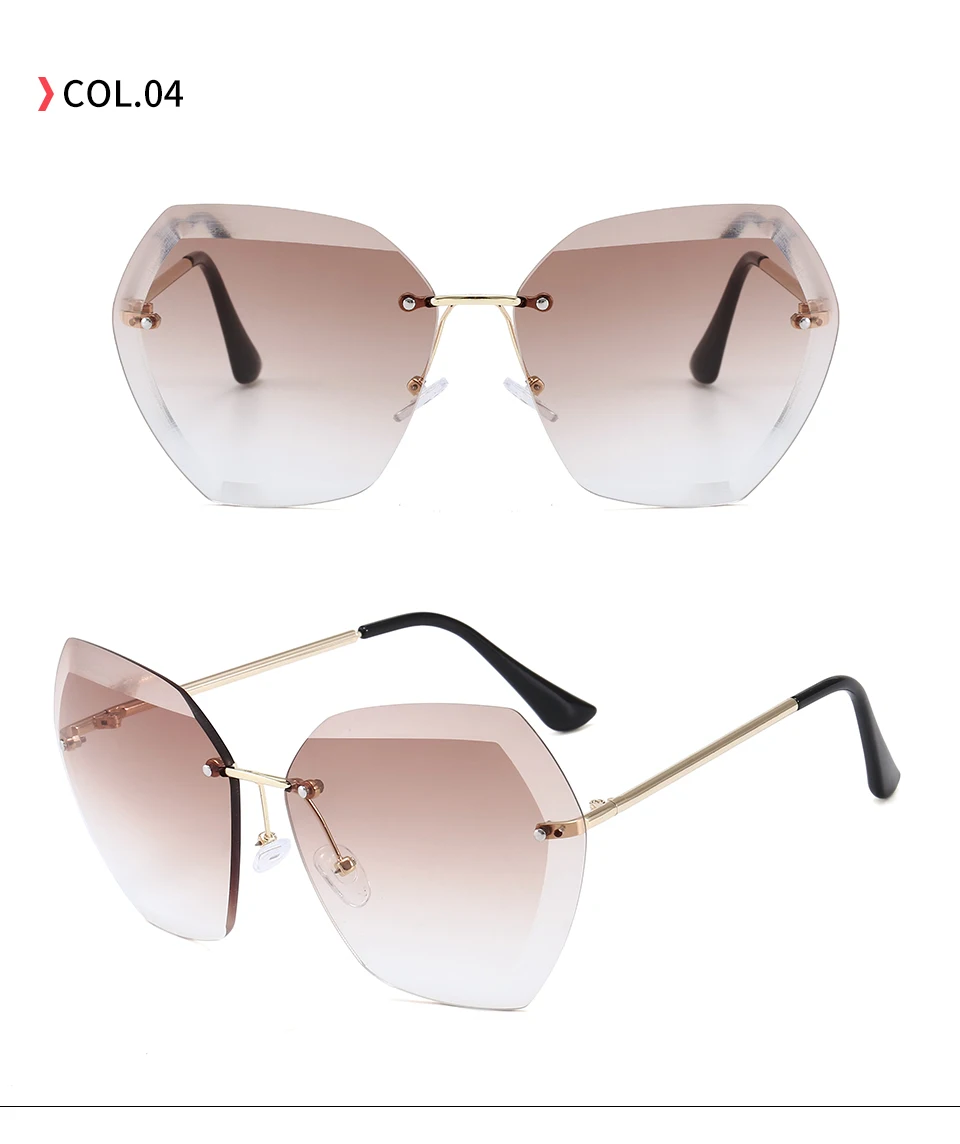 204101 Superhot Eyewear 2020 UV400 Oversized Shades Sun glasses Women Female Lady Rimless Sunglass