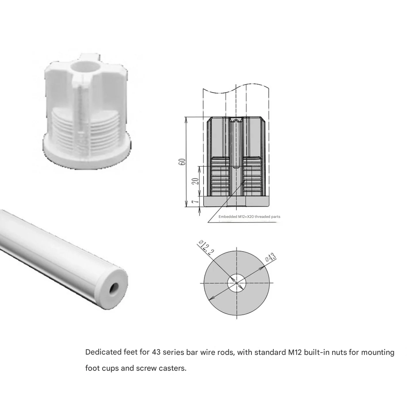 product 43 series integrated fixed feet third generation aluminum alloy lean pipeline rod foot cup caster fixing parts and connectors-12