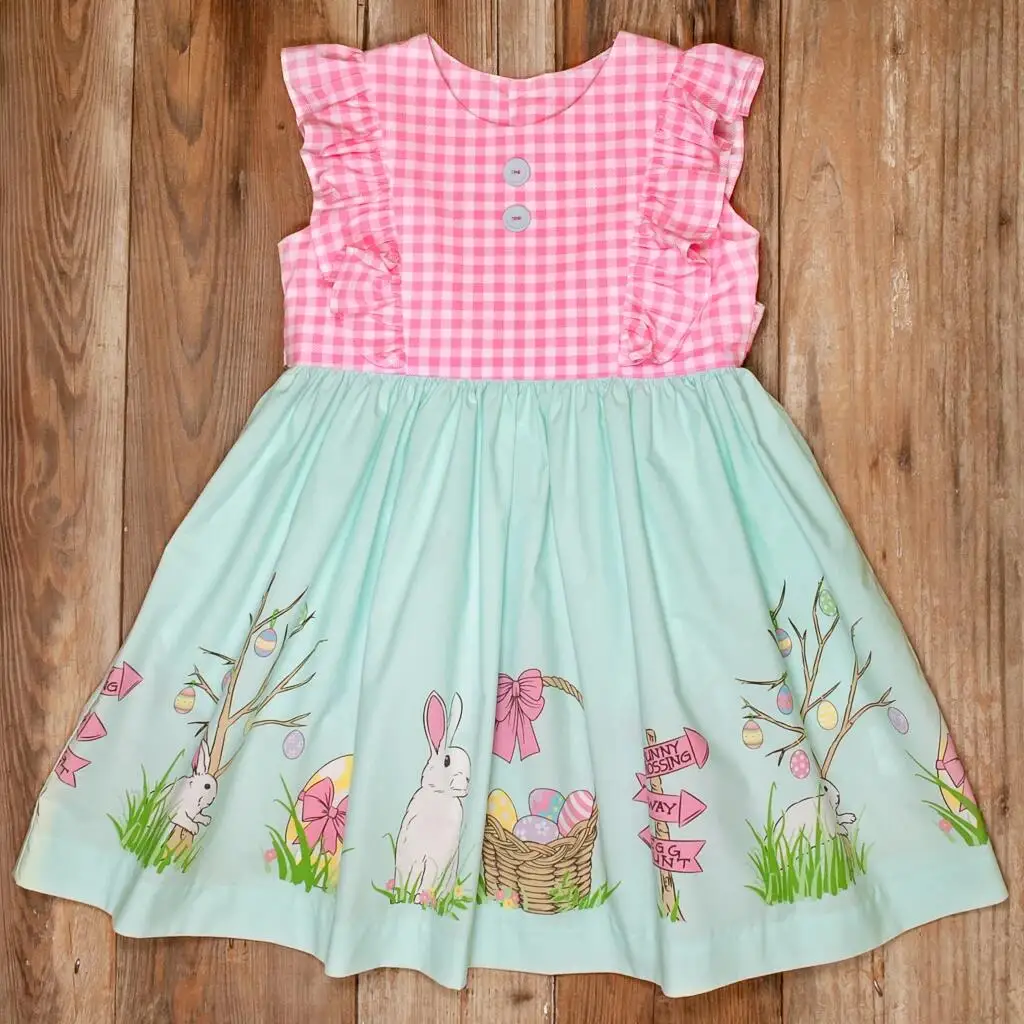 2022 Popular Easter Frock Design Girls Boutique Dress Egg Hunt Kids