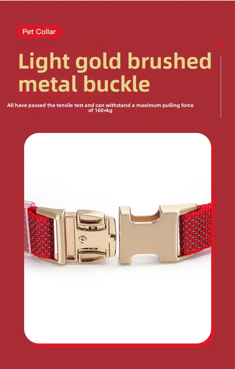 Glow Castle Solid Reflective Eco-friendly Nylon Dog Collar Luxury Metal Buckle Personalized Engraved Durable Training Leash