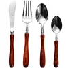 Tableware Inox stainless steel 304 fork spoon wood utensils travel cutlery set wooden handle flatware set for wedding