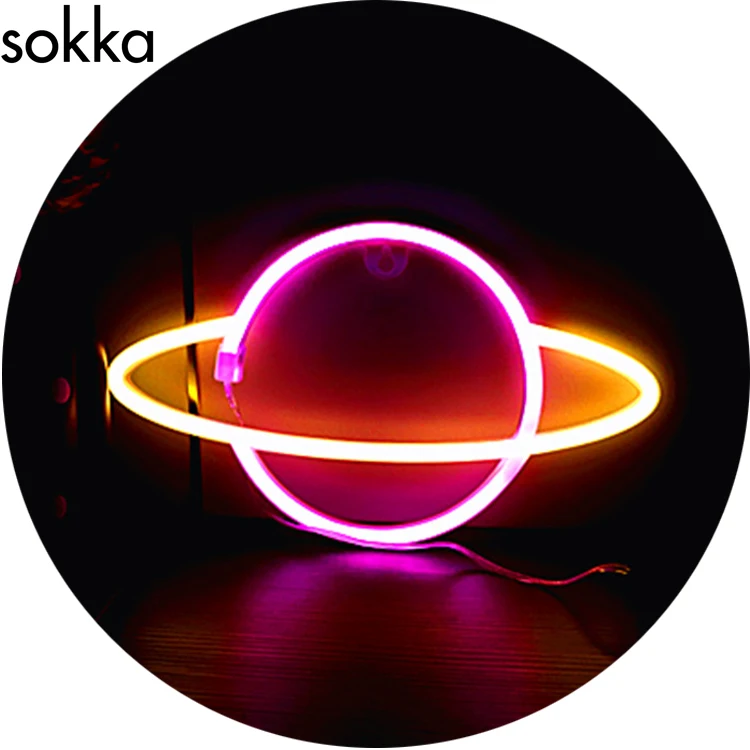 New Style Planet shape LED Neon Wall light Sign, USB and Battery Operated Light up Sign for Kids Room,Bar,Party decoration