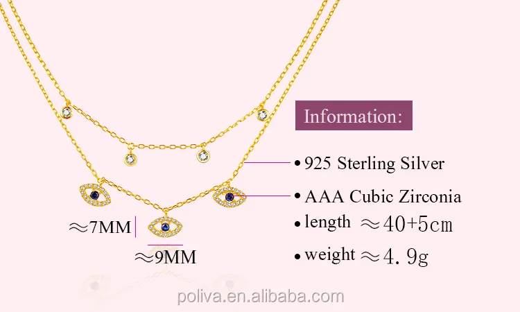 POLIVA 18K Gold Plated Evil Eye Boho Silver 925 Choker Necklace Sterling Silver Jewelry
