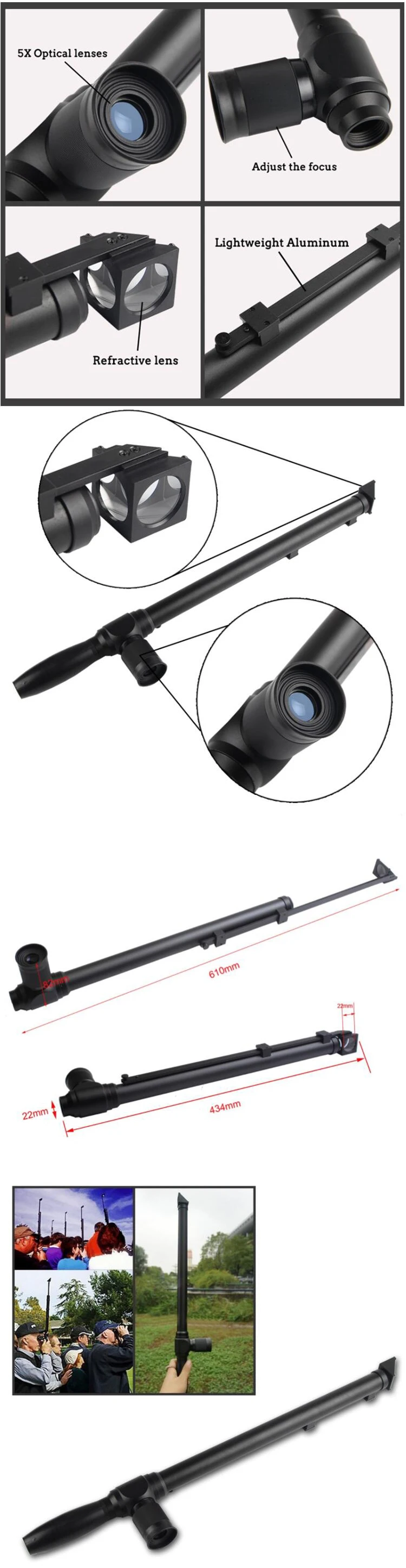 thumbnail image 2 of UZI 5x20 Black Aluminum Surveillance Hunting Light Weight Periscope W/ Case 2 of 2