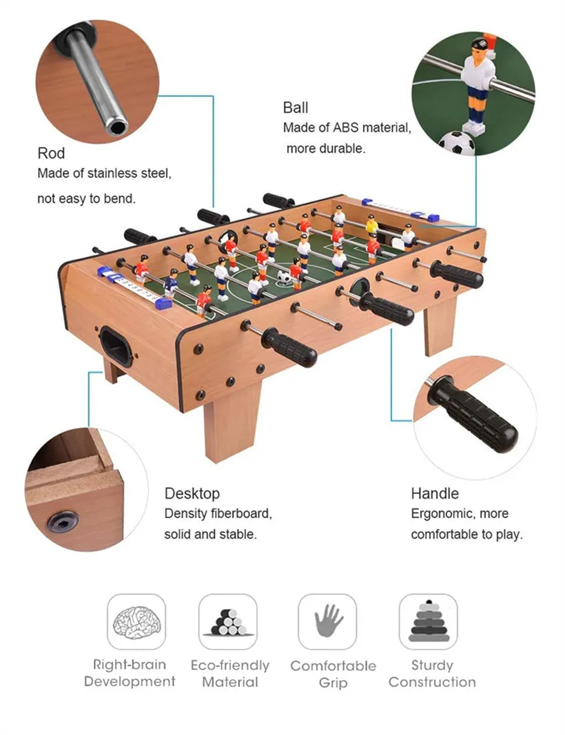 Eco 27 Inch Wooden Tabletop 6 Grip Soccer Table Game Baby Kids Football