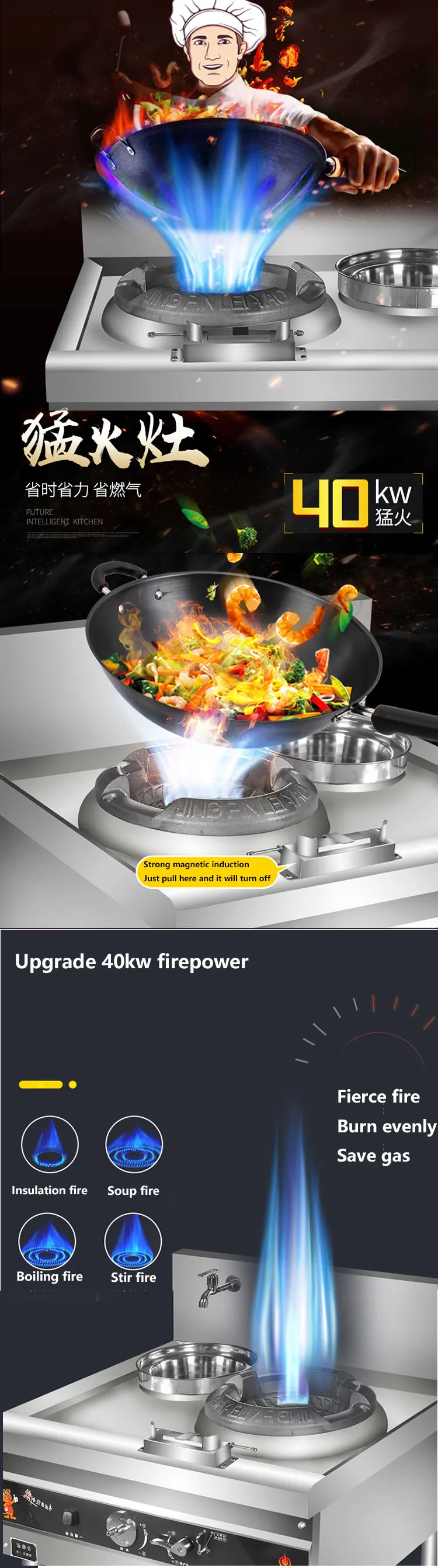 Lyroe Top Quality Commercial Standing Multiburner Stainless Steel Wok