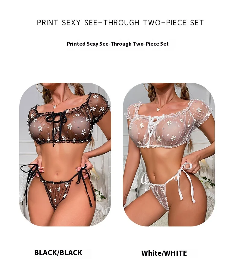 Summer Sexy Polka Dot Mesh Lingerie Strapless Off-Shoulder Tie Sleepwear One Size Panty & Bra Set