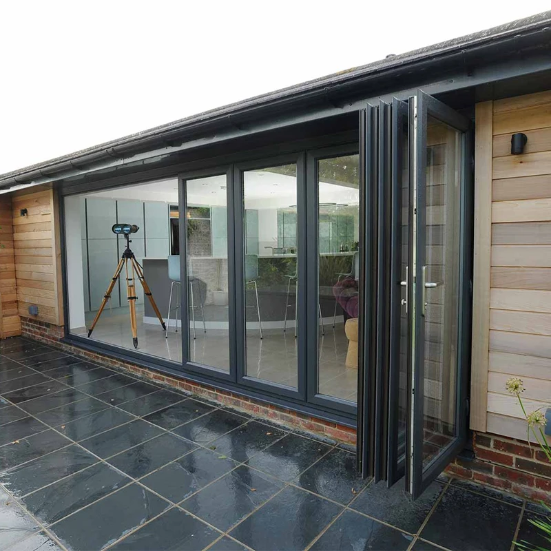 室外外部双旧现代设计铝合金双钢化玻璃折叠天井门