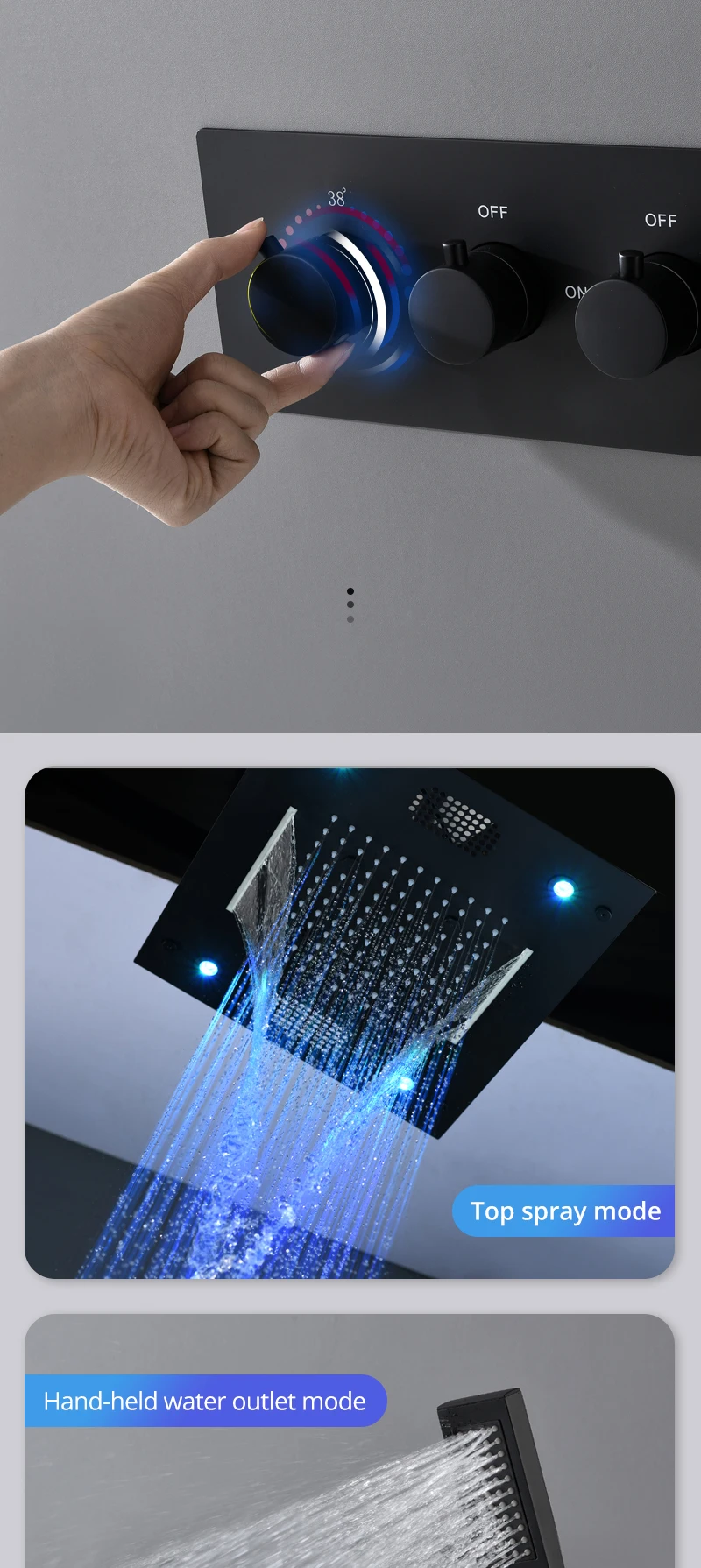 Bathroom Multi Colorful Led Music Lighting Shower Head Sus304 Wireless