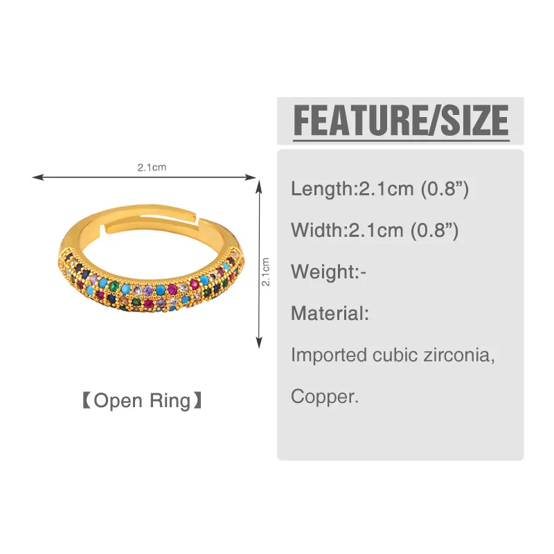 Ttrade assurance service 18k gold plated rainbow ring luxury zircon rings women