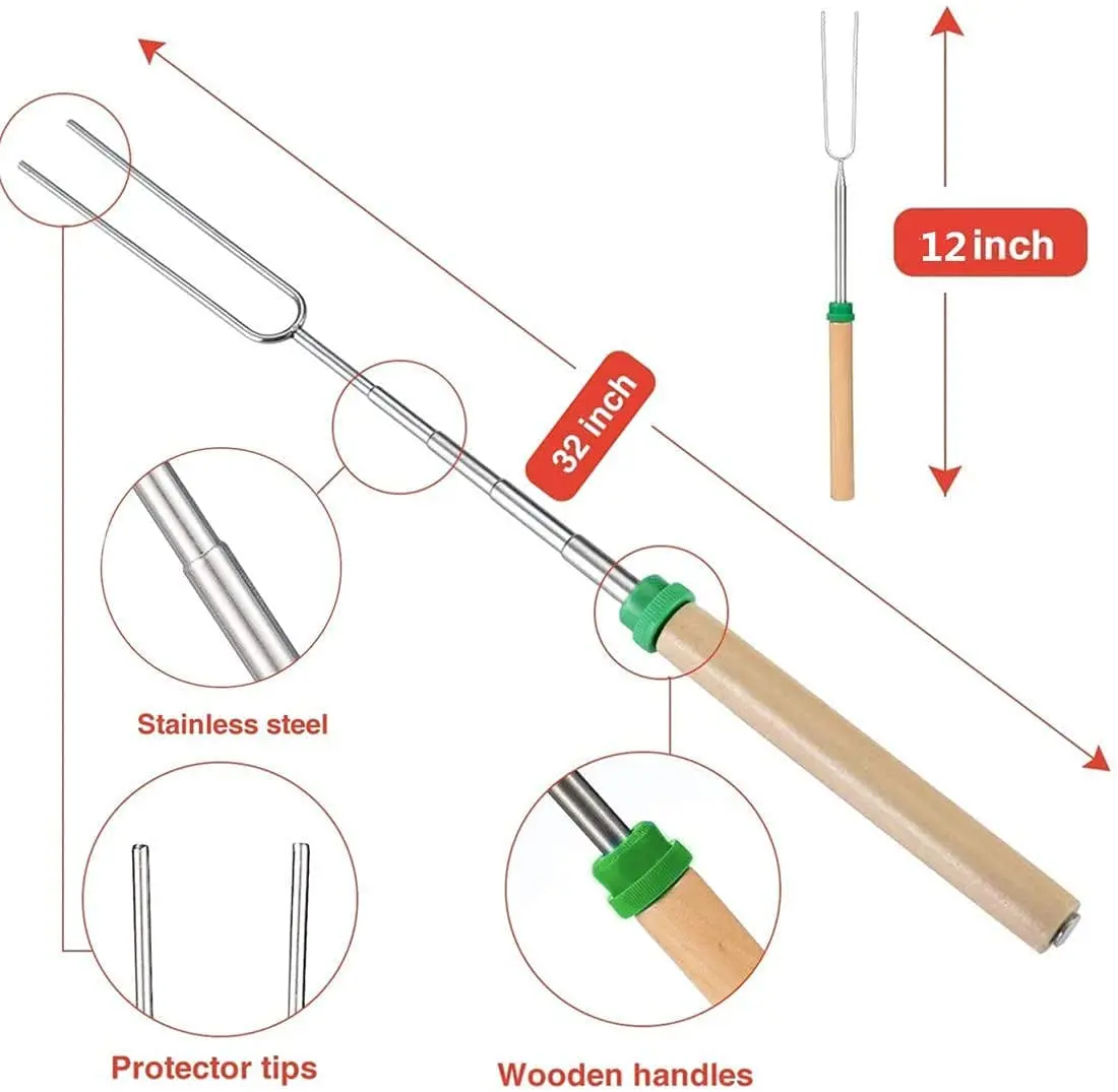 Npot Telescoping Marshmallow Roasting Sticks,Hot Dog Forks With Wooden
