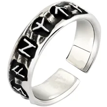2019MsLady vent Nordique noir et argent en acier inoxydable bague hipster