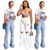 9041622 fashion casual patch crop top and pencil pant women two piece set