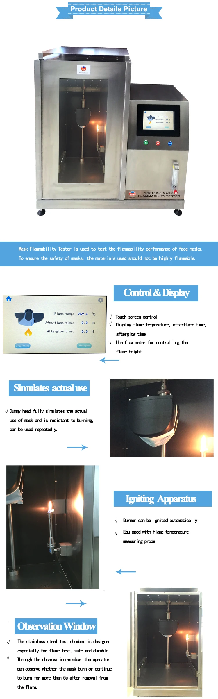 Flame Retardant Tester Mask Flammability Tester YG815MK