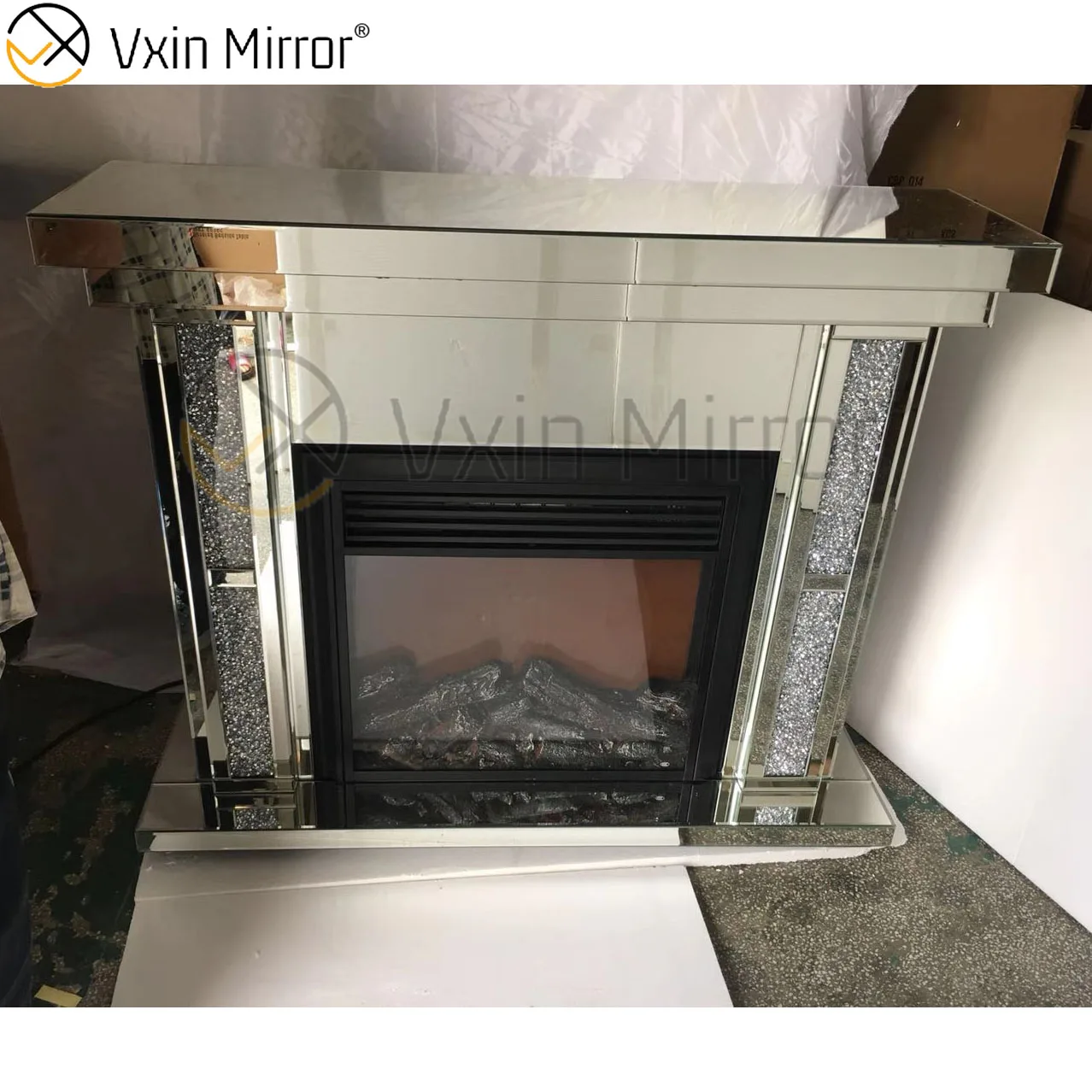 Hot Sell 2020 Wxwf043 Crushed Diamond Mirror Fireplace With Hot Wind