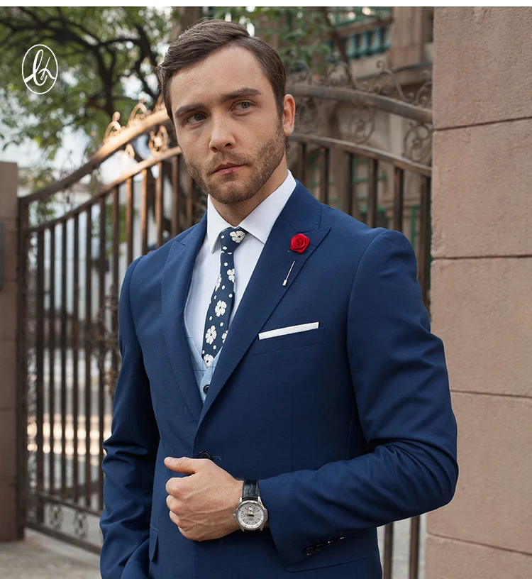 New Design Slim Fit Men Wedding Tuxedo Blue Coat Pant 3 Piece Suit