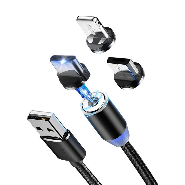 High Quality Usb Magnet Phone Charger 3 in 1 Micro Type C 8P Glow Led Glowing Flowing Fast Magnetic Charging Cable