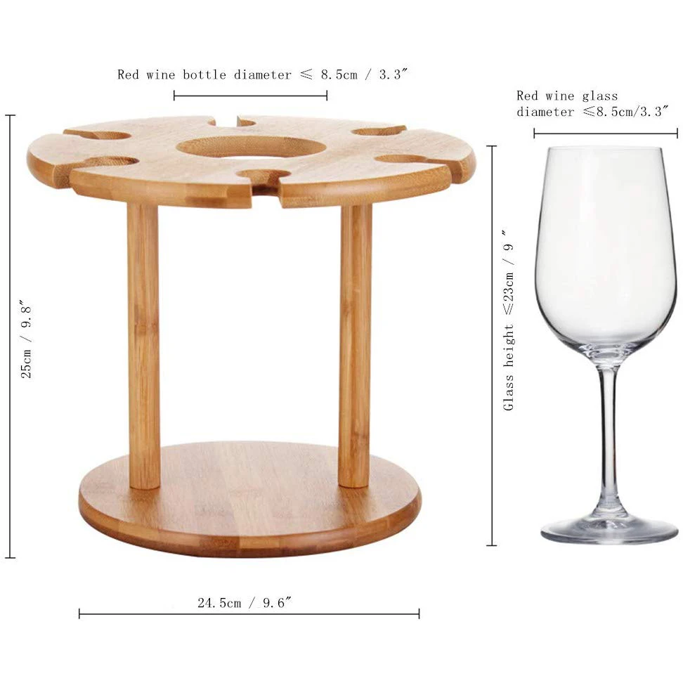 Wine Glass Drying Rack Bottle Holder Wood Bamboo Wine Rack With 6 Glass