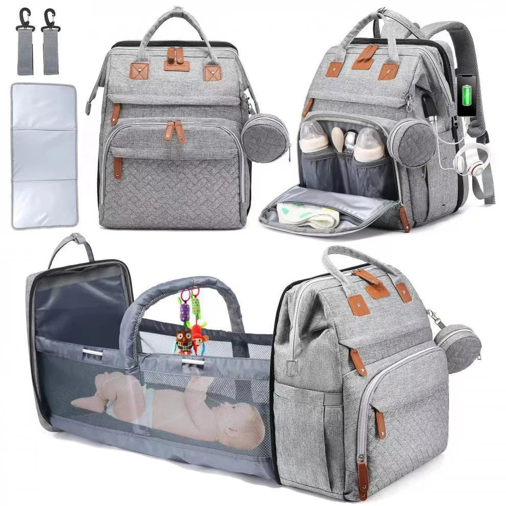 high quality multi-functional large capacity waterproof diaper mummy bag backpack with USB charging port and side pocket